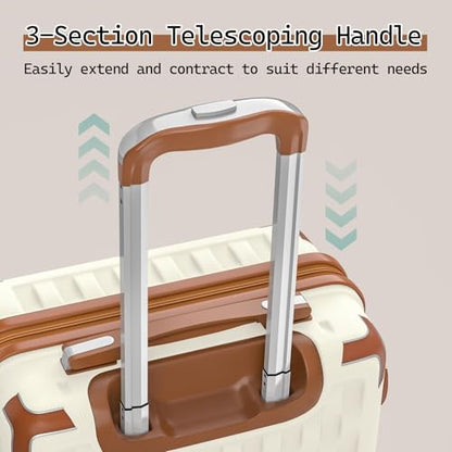 Melalenia Luggage Set 4 Piece Carry On, Hardside Suitcase with TSA Lock and Spinner Wheels, Carry-On Ailline Approved, Beige Brown - color: Beige Brown, size: 13+20 inch/DB/TB