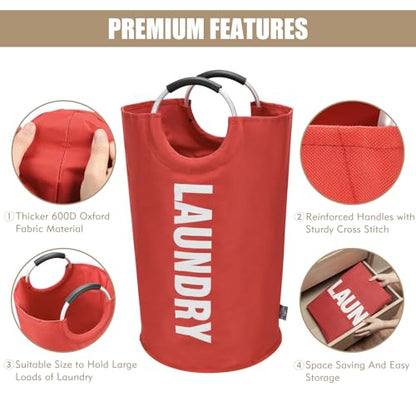 DOKEHOM 90L Large Laundry Basket Bag, Collapsible Tall Hamper, Red - color: Red, size: 90L