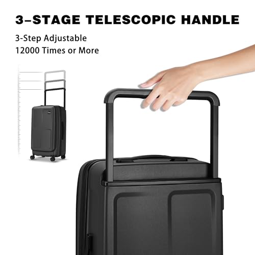 Carry on Luggage, 20 Inch Lightweight Luggage, Wide Handle Hardside PC Suitcase with Spinner Wheels & TSA Lock for Travel & Business Trips, Top Lid Opening, Black - color: Black, size: 20