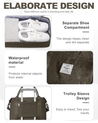 Travel Duffel Weekender Bag Women Tote Carry On Bags With Shoe Compartment - color: H12-DarkBrown, size: Large