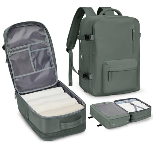 WONHOX Large Travel Laptop Backpack Expandable Flight Approved Backpack Carry on Backpack for Women Men Waterproof 17inch Laptop Daypack Hiking Work Backpack with Shoe Compartment Dark Green - color: A3-darkgreen