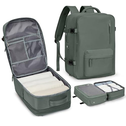 WONHOX Large Travel Laptop Backpack Expandable Flight Approved Backpack Carry on Backpack for Women Men Waterproof 17inch Laptop Daypack Hiking Work Backpack with Shoe Compartment Dark Green - color: A3-darkgreen