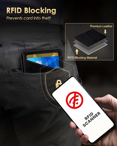 QLD Wallet for Men - RFID Blocking [Functional & Practical] Bifold Slim Minimalist Credit Card Holder Pop Up Metal Case with Cash Slot, Front Pocket with ID Window, Gift Boxed (BLACK) - color: Black