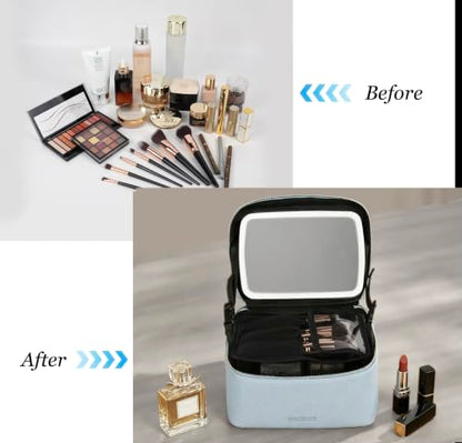 Travel/Daily Makeup Bag/Cosmetic Case with Detachable LED Mirror - color: Sky Blue
