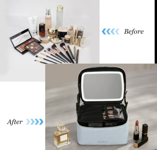 Travel/Daily Makeup Bag/Cosmetic Case with Detachable LED Mirror - color: Sky Blue