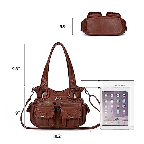 KL928 Women's Shoulder Purse Large Hobo Tote PU Leather Multi-Pocket Bag - color: Small#chestnut Brown