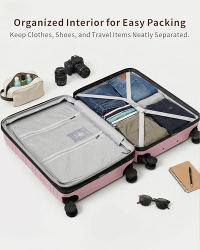 3 Piece Expandable Luggage Set with Spinner Wheels Hardshell Suitcase Set - color: Pink