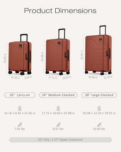 Coolife Luggage 3 Piece Set, Lightweight PC Hardside Suitcases, 20/24/28, Brown - color: Brown, size: 3-Piece Set (20/24/28)