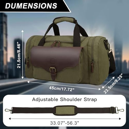 22L Canvas Duffle Bag for Men Lightweight Travel Overnight Carry-On - color: Armygreen