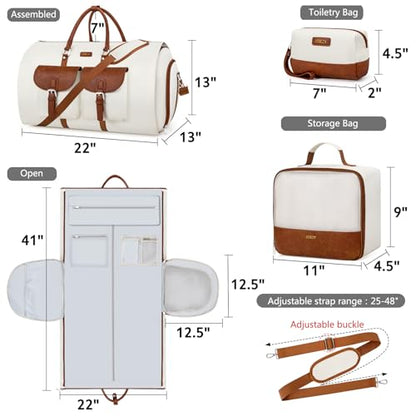 Garment Bag for Travel Convertible Carry on Travel Duffel Bag for Men Women - color: A01-Off White