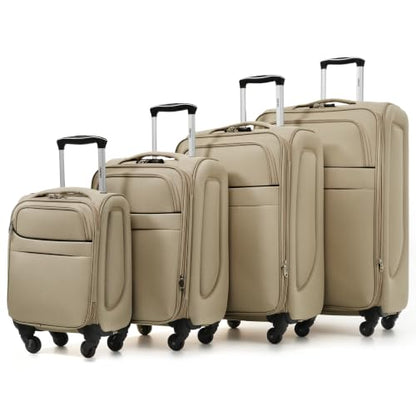 Merax 4-Piece Luggage Set 18/22/26/30,Softside Spinner Suitcase,Khaki - color: Khaki(18/22/26/30)