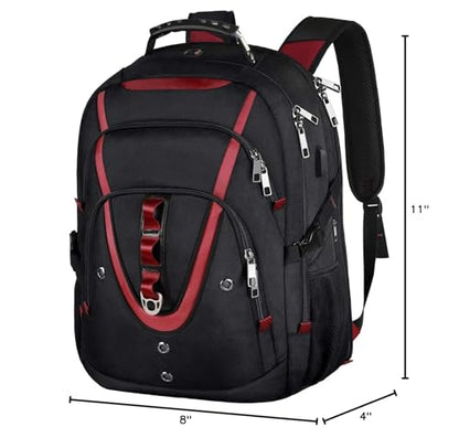 18.4 Inch Laptops Backpack, Red 55-60L Large Travel Laptop Backpack - color: Black-red, size: 18inch(21.5*16.3*9.9")