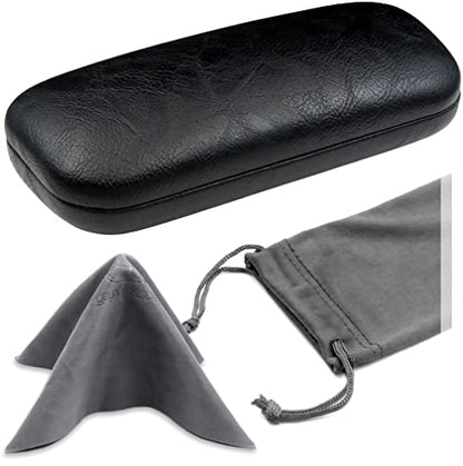 MyEyeglassCase Women's Hard Eyeglass Case | Protective Hard Shell Glasses Case with Pouch and Cloth - color: Black Distressed