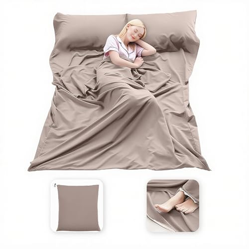 Sleeping Bag Liner, Compact Travel Sheets for Hotel Hostel - color: Light Khaki, size: 82.7" X 70.9"
