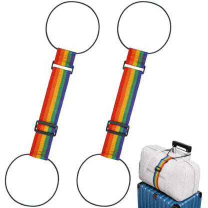 Add Bag Luggage Strap for Suitcases - LHZHLE 2 Pcs Adjustable Bungee Straps - color: Rainbow Colors