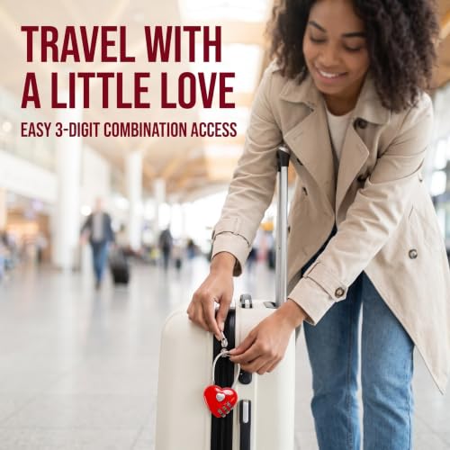 3Pcs Red Mini Love Heart Lock, Heart Padlock, Mini Code Lock,Padlocks and Hasps,Bags/Suitcase/Lockers/Backpacks/Jewelry Boxes Wire Rope 3-Digit Code Combination Padlock for Travel