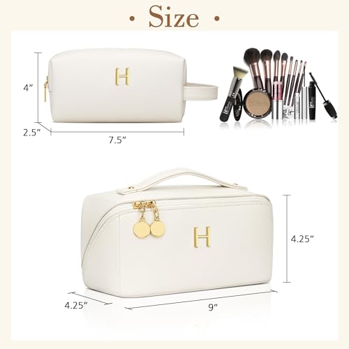 KKXIU Initial Makeup Bag for Women, Personalized Gifts for Women - color: Beige, style: H