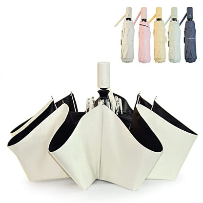 SY COMPACT Umbrella Automatic Travel Waterproof Light Folding Umbrellas Easy Carry for Women and Men - color: Creamy White