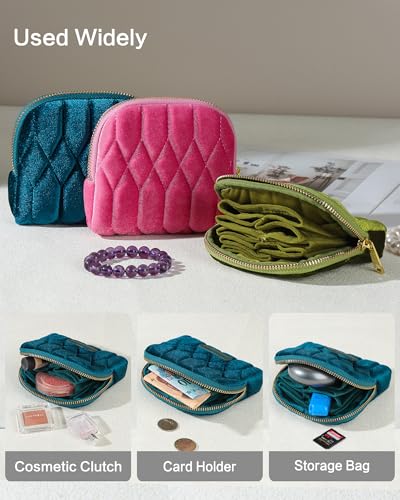 Small Travel Jewelry Case, Velvet Pouch with Zipper, Teal Blue - color: TealBlue