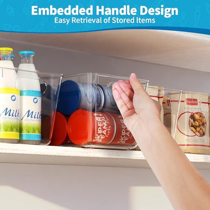 Clear Fridge Organizer Bins with Handles, 4 Pack Large 11.5×7.5×6 Inch - color: 4 Pack, size: L with Handles (11.5"L x 7.5"W x 6"H)