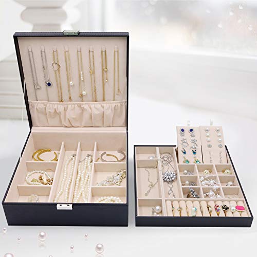 ProCase 2 Layers Jewelry Box for Women -Black - color: Black-ff1