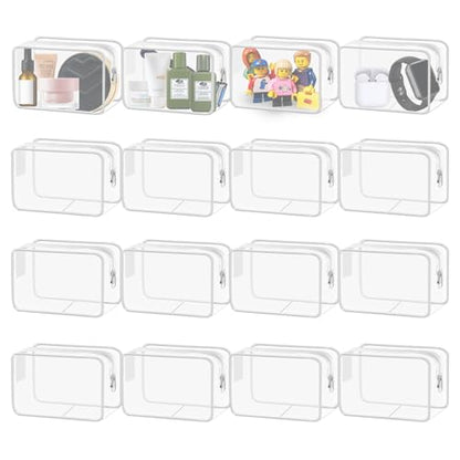 YedsIntu 16 Pieces Small Clear Makeup Bag PVC Zippered Pouches, TSA Approved Toiletry Bag for Travel, Waterproof Cosmetics Bag Vinyl Plastic Organizer Case for Vacation Bathroom - color: 16pcs White S