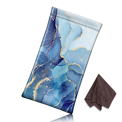 FINTIE Soft Eyeglasses Case with Cleaning Cloth, Squeeze Top Glasses Pouch - color: Ocean Marble