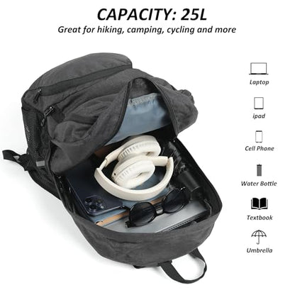 TANTOMI Ultra Lightweight Packable Backpack 25L - Foldable Hiking Daypack for Travel, Small Rucksack for Men Women Outdoor - Black - color: Black