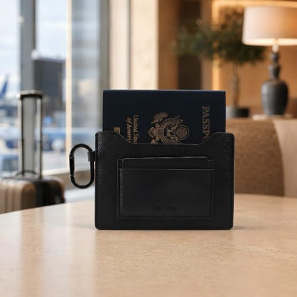 Passport Holder – Slim RFID Blocking Leather Passport Wallet with Built-In RFID Protection & Black-Tone Carabiner, Travel Essentials (BLACK - Clip Carabiner) - color: 3. Jet Black