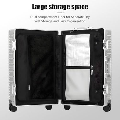 YYW All Aluminium Luggage With Spinner Wheels Lightweight PC hardside Rolling Suitcase, Built-In TSA lock Carry on Suitcase, with Cup Holder, USB Port, Phone Holder (Silver,20inch/35x23x55cm) - color: Silver, size: 20inch/35x23x55cm