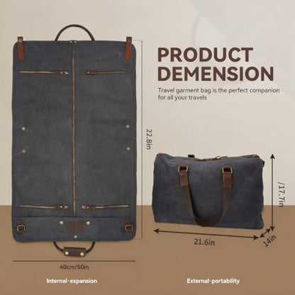2 In 1 Convertible Garment Bag, Carry On Suit Duffle Bag For Men & Women - color: Black