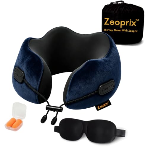 Memory Foam Neck Pillow for Travel, Airplane Pillow, Navy Blue - color: Navy Blue