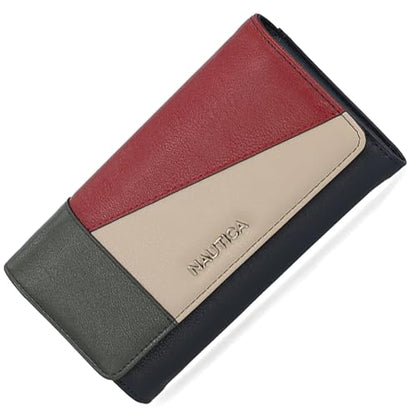 Nautica Money Manager Womens Slim RFID Blocking Wallet, Small Bifold Credit Card Holder with Zipper Coin Pocket and ID Window - color: Colorblock