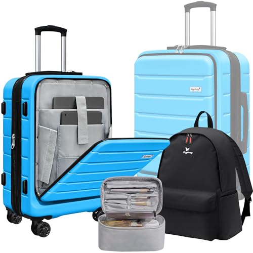 KEYTANG SmileLine 20 inch Carry-On, Lightweight Hardside Suitcase, Expandable Small Suitcase with Front Pocket, Blue - color: Blue, size: 666-Carry-on