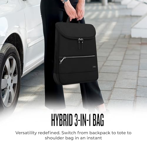 Solo New York Backpack for Women - Carry On Bookbag for Travel & Work, Fits 14.1" Computer, RFID Protection, Lightweight Bag with Laptop Sleeve, Slash Proof - Stealth Hybrid, Black