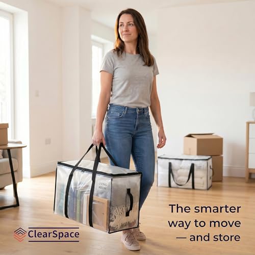 ClearSpace 튼튼한 이동 가방 또는 뚜껑이 있는 보관함, 투명, 18팩 - color: 투명., size: 18 Pack