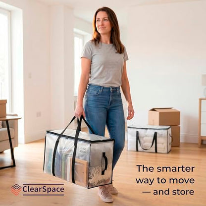 ClearSpace 튼튼한 이동 가방 또는 뚜껑이 있는 보관함, 투명, 18팩 - color: 투명., size: 18 Pack