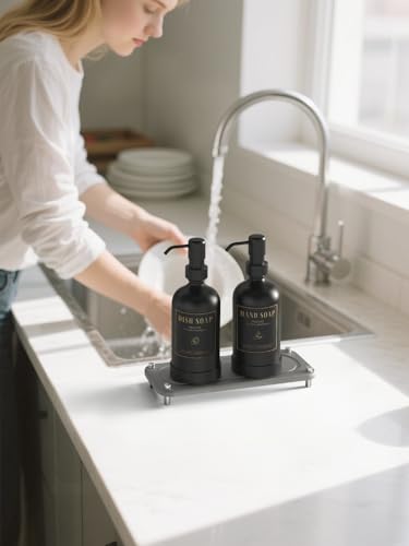 Luxspire 17 oz Glass Liquid Soap Dispenser Set, Black + Dark Gray, 2 Pack - color: Black+gray