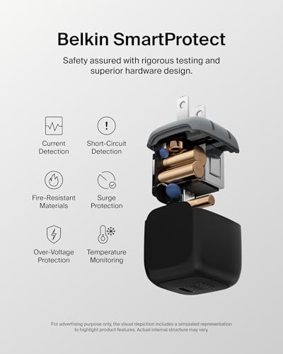 Belkin 45W Compact USB C Charger Block, Fast Charging for Travel - color: Black, style: Single Pack