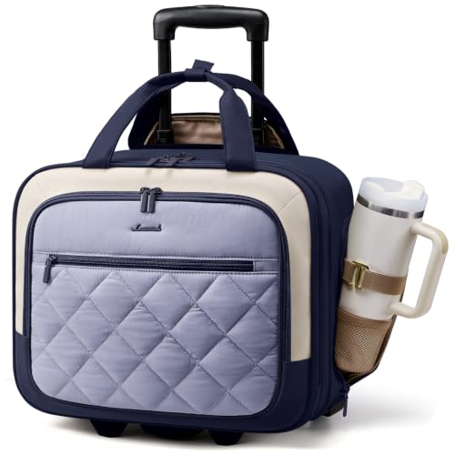 LOVEVOOK Rolling Laptop Bag for Women, Underseat Carry On Bag with Wheels - color: Puffer Blue