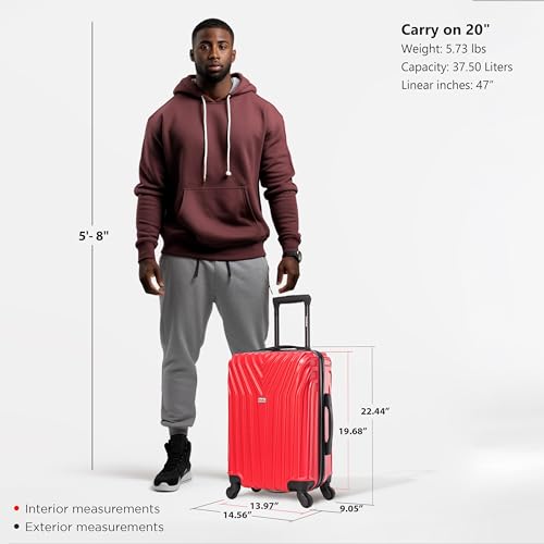 InUSA VASTY 20-Inch Carry-On Hardside Spinner Luggage Lightweight Red - color: Red, size: 20 Inch