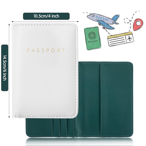 Frienda 2 Pcs Passport Holder Covers Waterproof Leather - color: Dark Green and White
