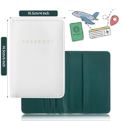 Frienda 2 Pcs Passport Holder Covers Waterproof Leather - color: Dark Green and White