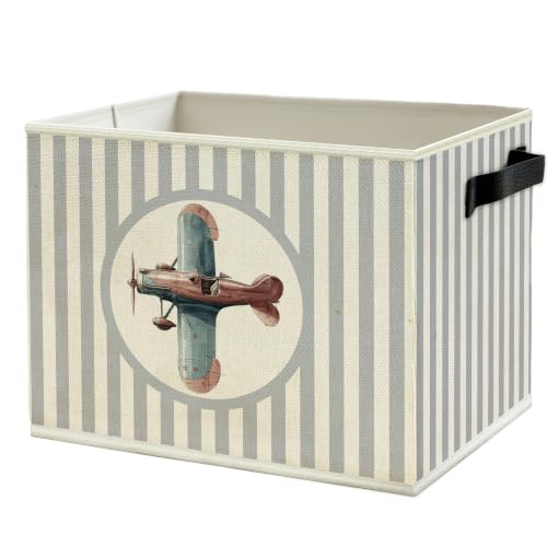 Blue Airplane Nursery Storage Bin Basket with Handles - color: Color26