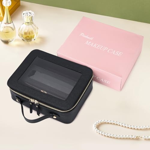 Pinkmik Clear Makeup Bag with Brush Bag, (Black, L+SLIM) - color: B4/Black, size: L+SLIM
