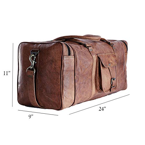 24 Inch Leather Duffel Bag, Large Travel Gym Sports Overnight Weekender - size: 24 inch