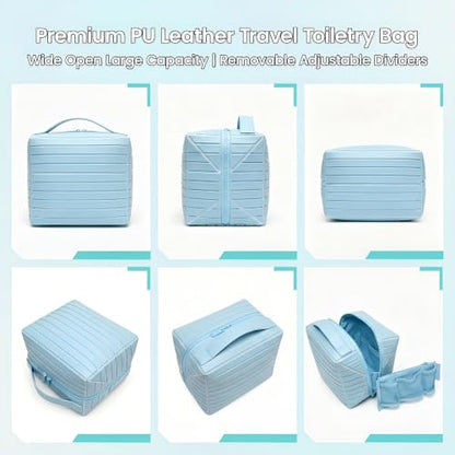 Fold Down Standing Makeup Bag – Large Travel Toiletry Organizer (Blue) - color: Blue