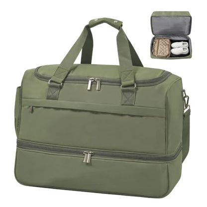 Travel Duffle Bag for Women, Carry-On Weekender with Shoe Compartment - color: Green