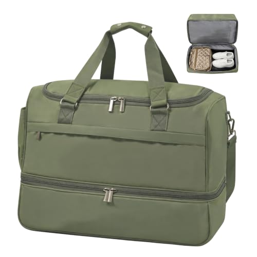 Travel Duffle Bag for Women, Carry-On Weekender with Shoe Compartment - color: Green