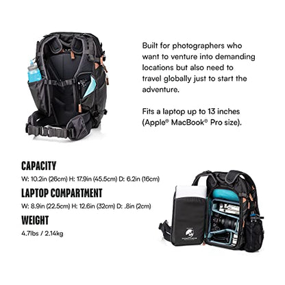 Shimoda Explore v2 25 Starter Kit, Compact Outdoor Photography Travel Backpack incl. Small Mirrorless Core Unit, Carry-On Ready Adventure Pack, Anti-Theft Camera Access, 14" Laptop Sleeve, Black | Anti-Theft Camera Access, 14" Laptop Sleeve, compact Outdo